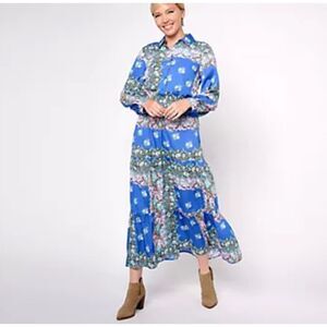 Destination 365 Regular Printed Button-Front Maxi Dress w/ Collar XS NEW